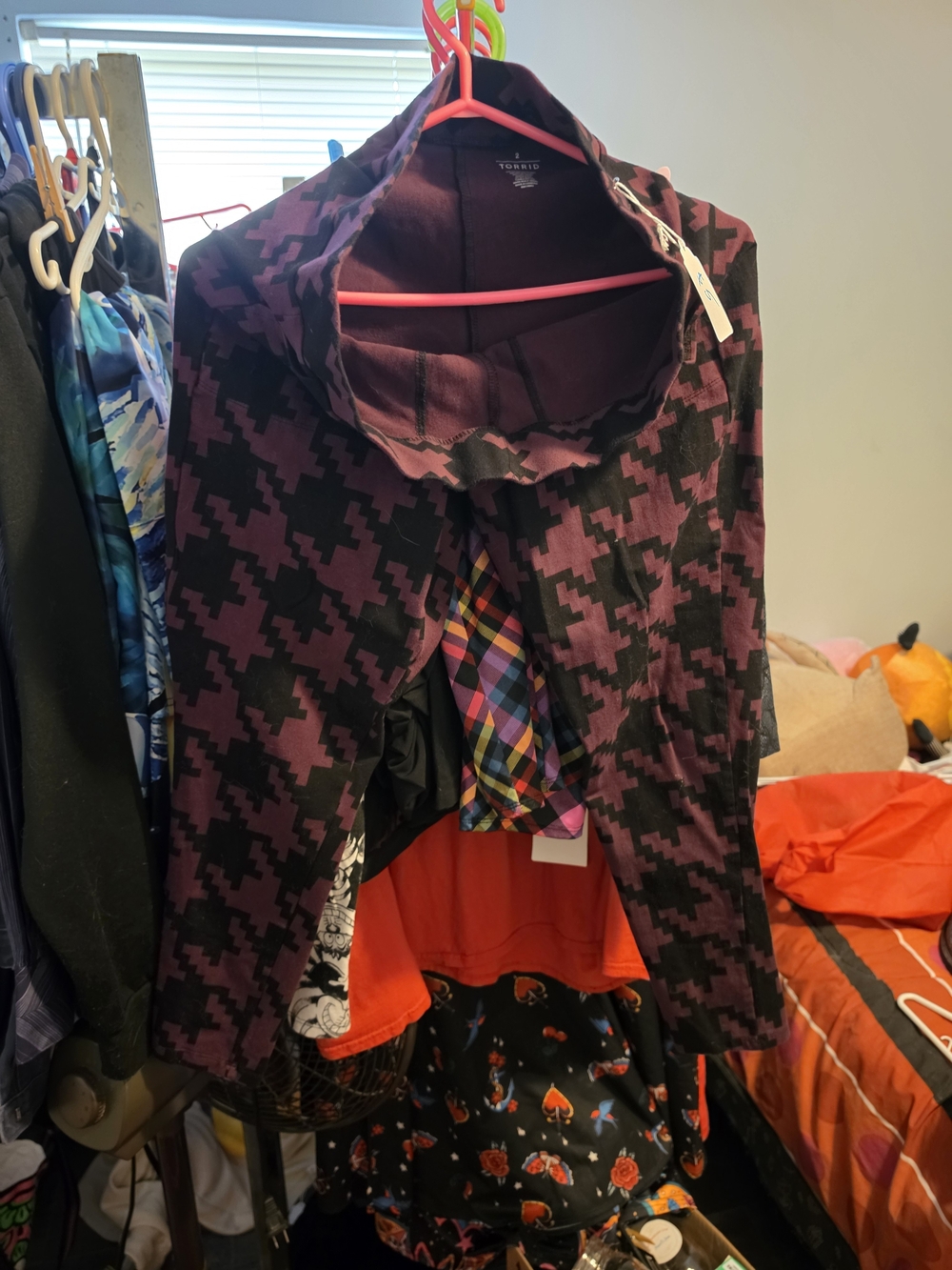 Purple & Black Houndstooth Leggings